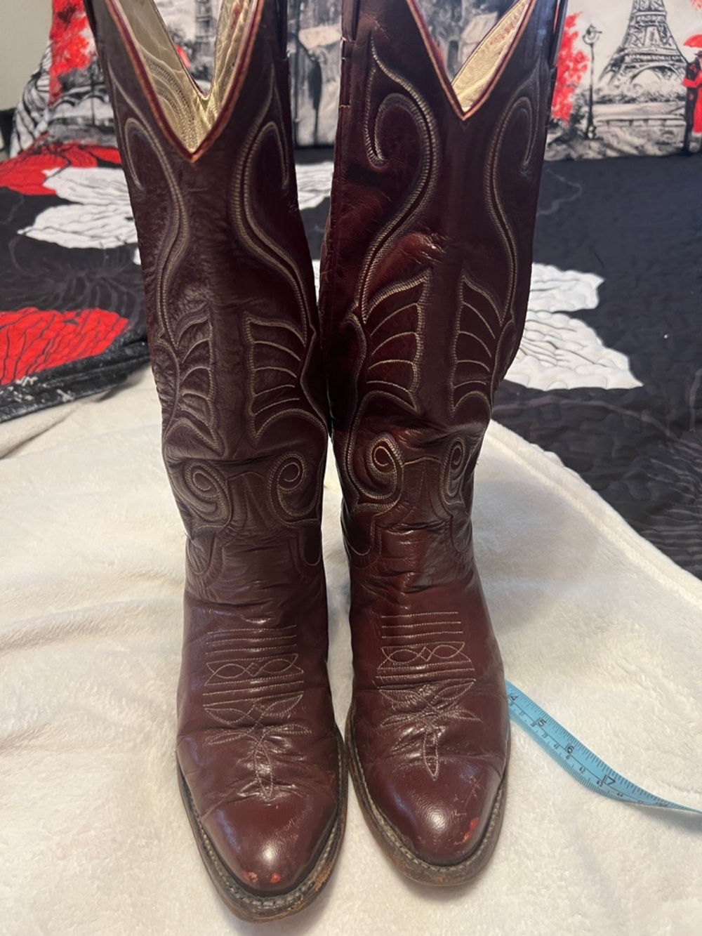 Larry Mahan Burgundy Leather Western Cowboy Boots